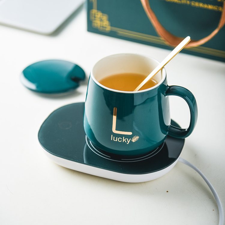 1 Coffee Cup Heating Coaster With Spoon, Constant Temperature