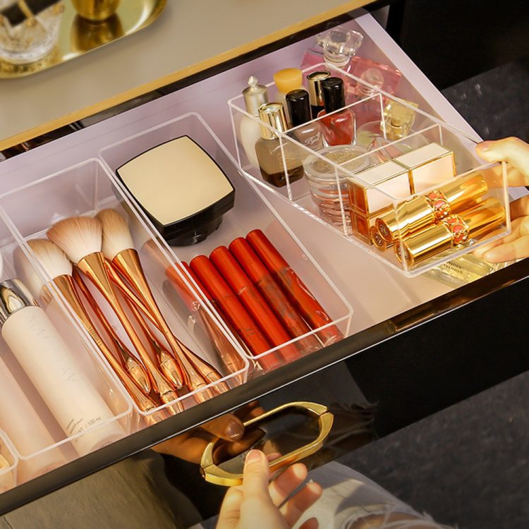 Clear Acrylic Makeup Layered Storage Box Dressing Table Cosmetic Lipstick Finishing Grid Box Desktop Drawer Storage 3