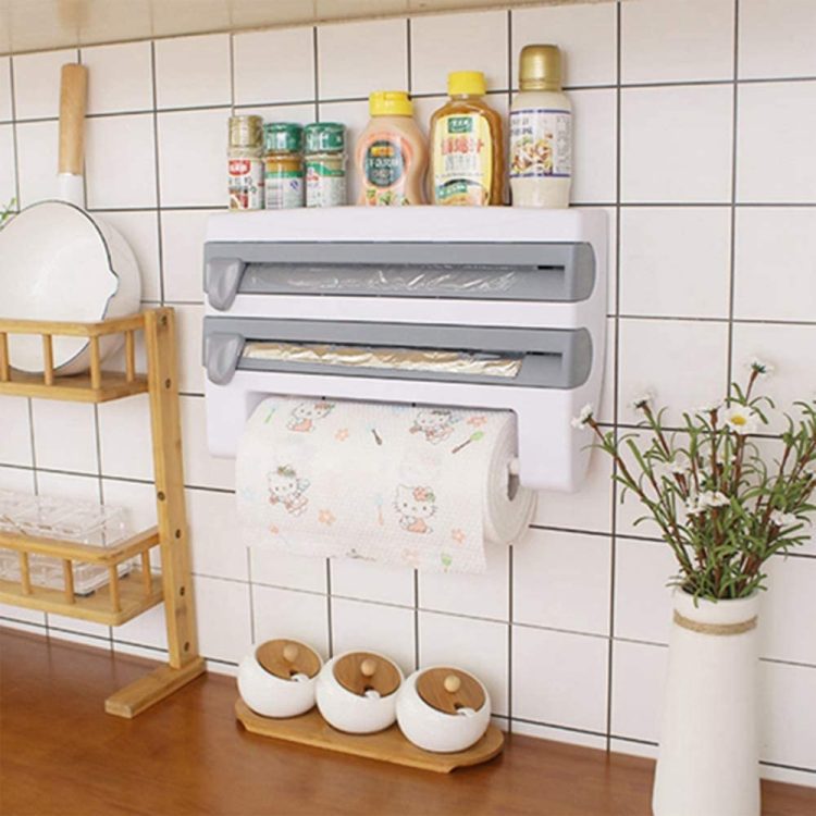 Plastic Wrap Cutter Kitchen Dispenser for Tin Foil Film Storage Rack Shelves Holder Kitchen Paper Towel 3