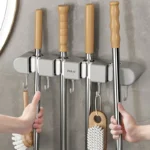 Punch-free Mop Holder Wall Mount Mop Organizer Holder Broom Hook Stainless Steel Storage Hook Kitchen Bathroom Organization