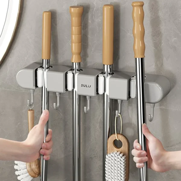 Punch-free Mop Holder Wall Mount Mop Organizer Holder Broom Hook Stainless Steel Storage Hook Kitchen Bathroom Organization