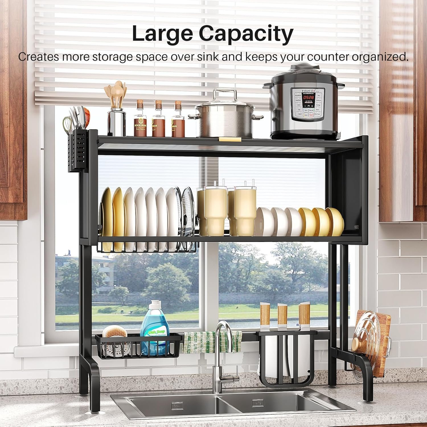 75/85 Cm Dish Drying Rack, 2 Tier Kitchen Counter Organizer Storage ...