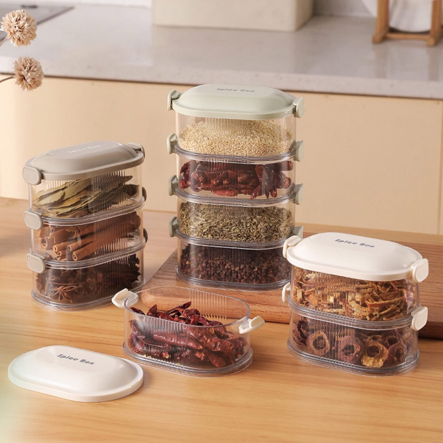 Seasoning Box Stackable Stackable Seasoning Box Strong Seal Watertight Space-Saving Spice Jar ...