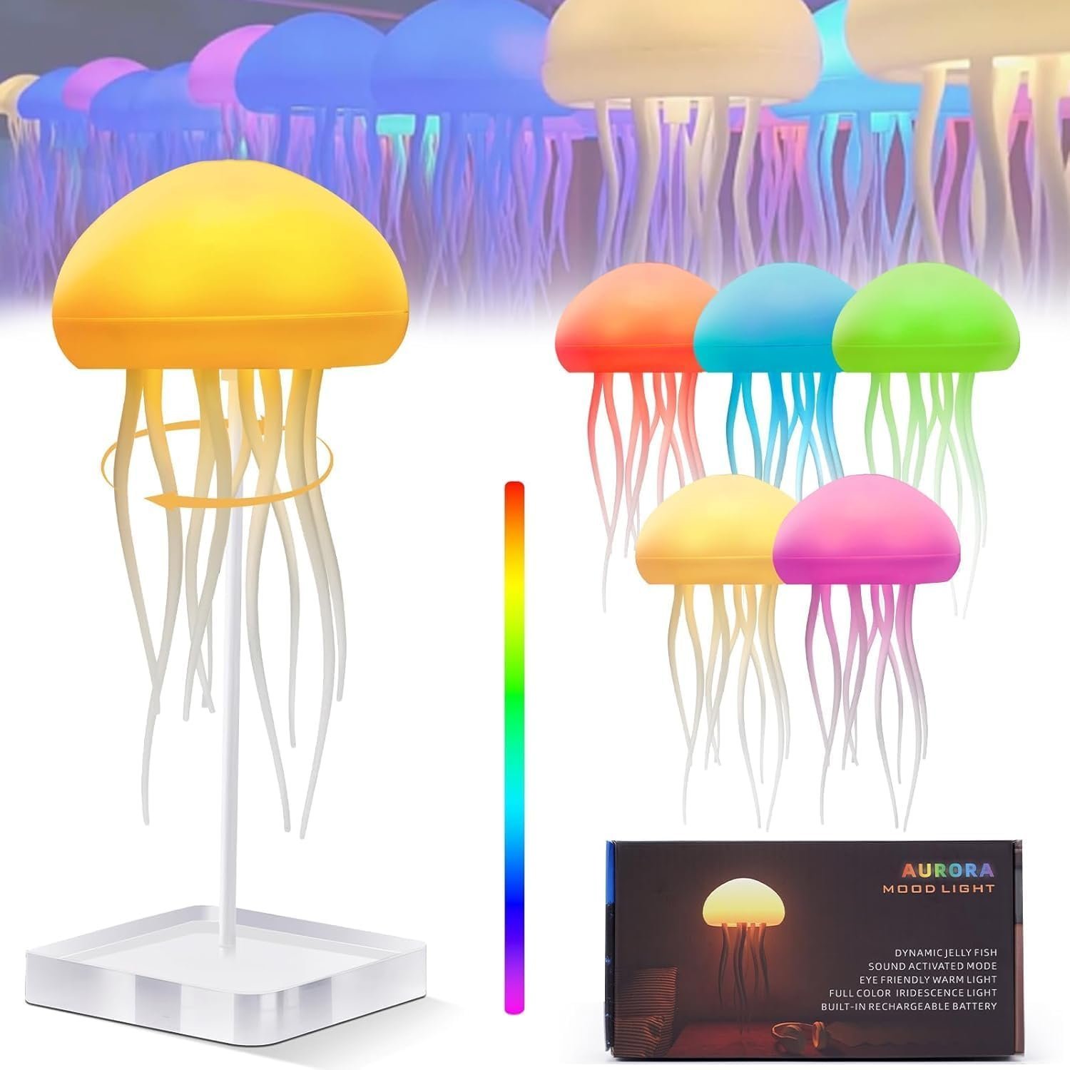 71udADKBLL._AC_SL1500_.jpg Cute Jellyfish Night Light, RGB Gradient Bedside Lamp Voice Control Rechargeable - Type-C Table Lamp with Touch Sensor for Bedroom - Image 1