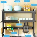 Mugath Over The Sink Dish Drainer Drying Rack, (85 Cm) 2 Tier Adjustable Height Large Dish Racks with Cover Over The Counter Metal Dish Drying Rack for Kitchen Sink Shelf (Cabinet Dish Rack) - Image 3