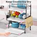 Arcanine Steel Dish Drying Rack Over Sink 3-Tier Large Capacity Kitchen Storage Rack With Drip Tray Sink Organize Stand Shelf With Utensil Holder Hooks Dish Drainer(Metal) - Image 3