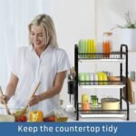 Arcanine Steel Dish Drying Rack Over Sink 3-Tier Large Capacity Kitchen Storage Rack With Drip Tray Sink Organize Stand Shelf With Utensil Holder Hooks Dish Drainer(Metal) - Image 4