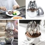 Fork Knife Spoon Set with Egg-Shaped Tableware Storage Box Premium Stainless Steel 24 pcs ( Silver) - Image 3