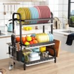 Arcanine Steel Dish Drying Rack Over Sink 3-Tier Large Capacity Kitchen Storage Rack With Drip Tray Sink Organize Stand Shelf With Utensil Holder Hooks Dish Drainer(Metal) - Image 2