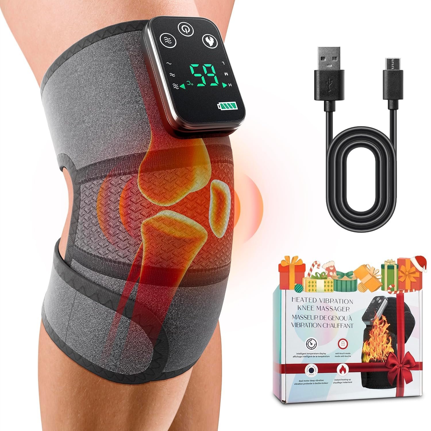 915ohBlmxEL._SL1500_.jpg Knee Heating Pad for Pain Relief, Knee Massager with Heat and Vibration to Keep Knee Warmers, Heated Knee Brace for Relaxing - Image 1