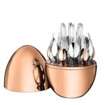 Fork Knife Spoon Set with Egg-Shaped Tableware Storage Box Premium Stainless Steel 24 pcs ( Rose Gold)